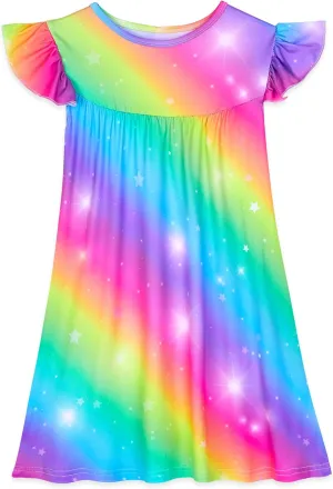 MHJY Girls Nightgowns Flutter Short Sleeves Princess Nightgown Sleepwear Soft Night Dress for Kids Toddler Girls