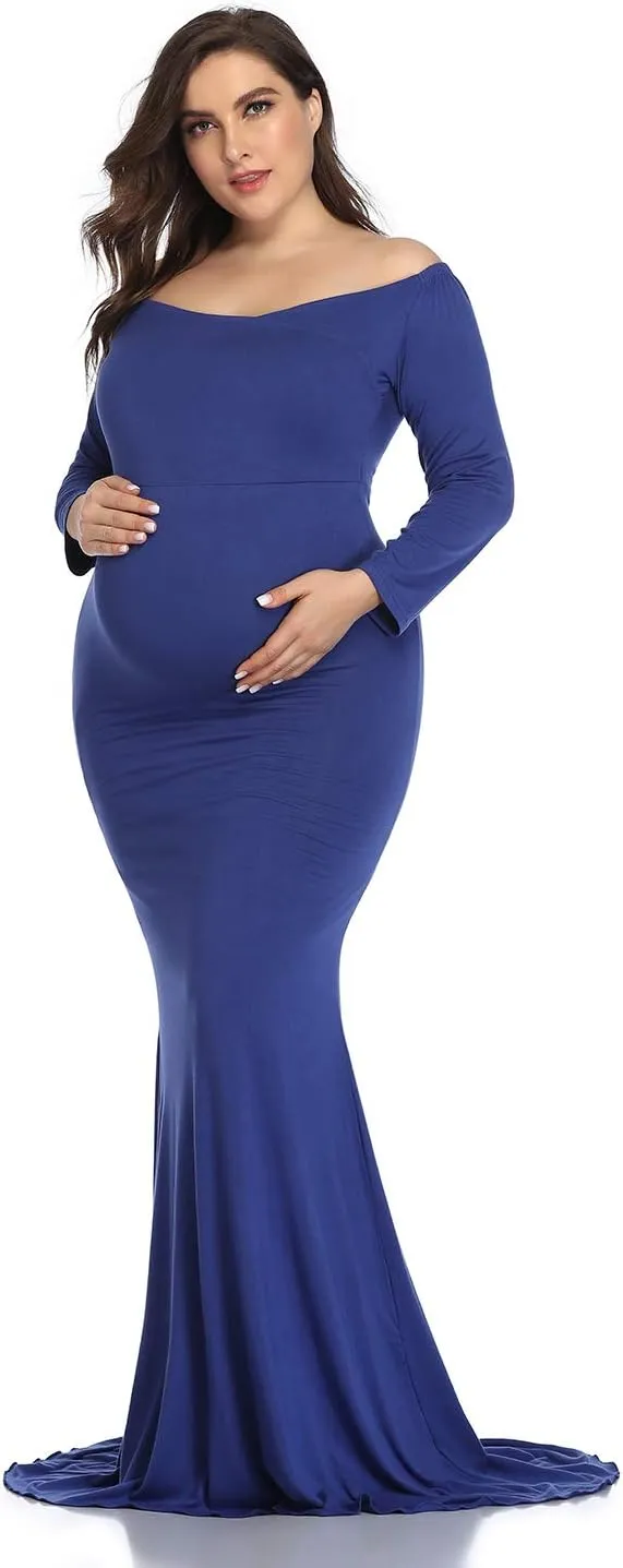 Mommy Jennie Long Sleeve Maternity Dress for Photoshoot Stretchy Pregnancy Fitted Gowns for Baby Shower