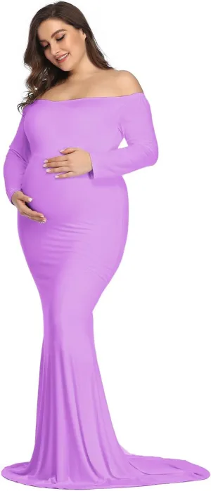 Mommy Jennie Long Sleeve Maternity Dress for Photoshoot Stretchy Pregnancy Fitted Gowns for Baby Shower