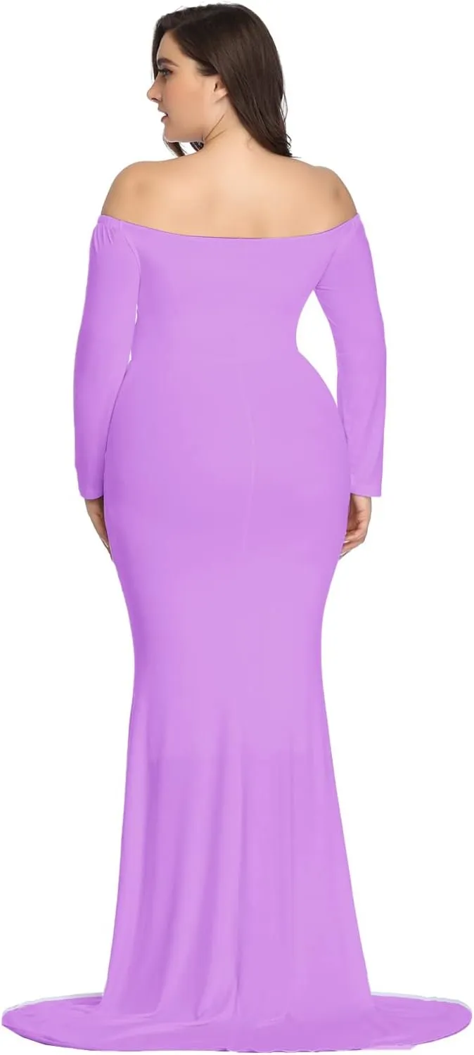Mommy Jennie Long Sleeve Maternity Dress for Photoshoot Stretchy Pregnancy Fitted Gowns for Baby Shower