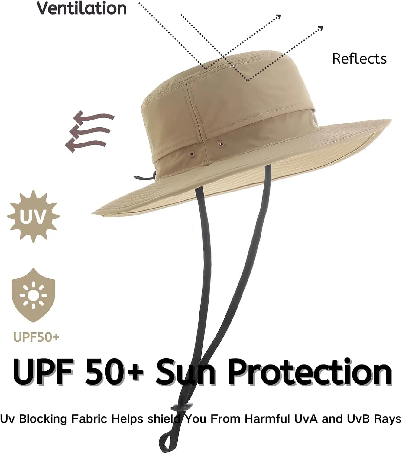 Moon Kitty Boonie Hats for Men UPF 50 Wide Brim Adjustable Sun Protection Hat Waterproof Fishing Hat