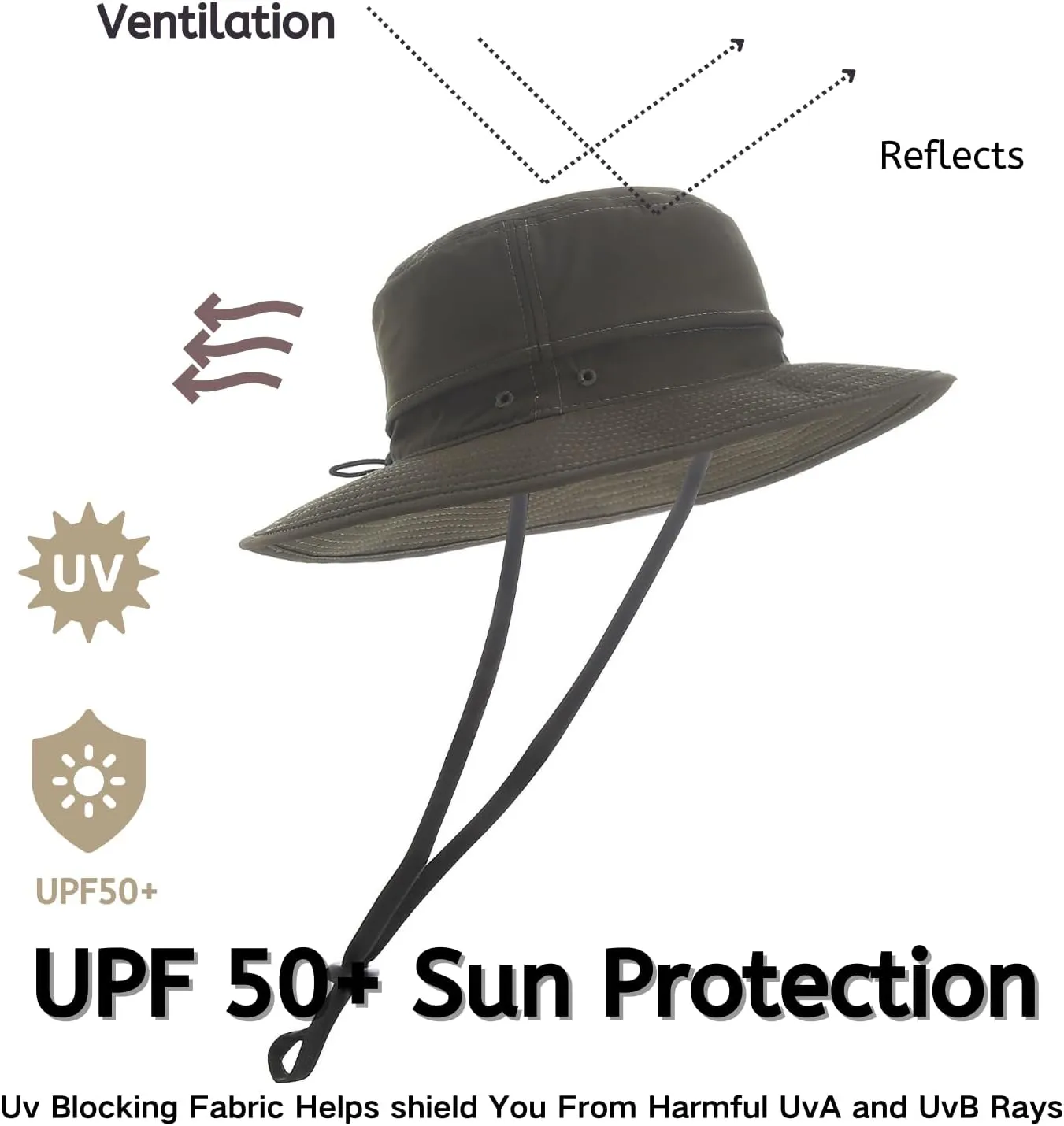Moon Kitty Boonie Hats for Men UPF 50 Wide Brim Adjustable Sun Protection Hat Waterproof Fishing Hat