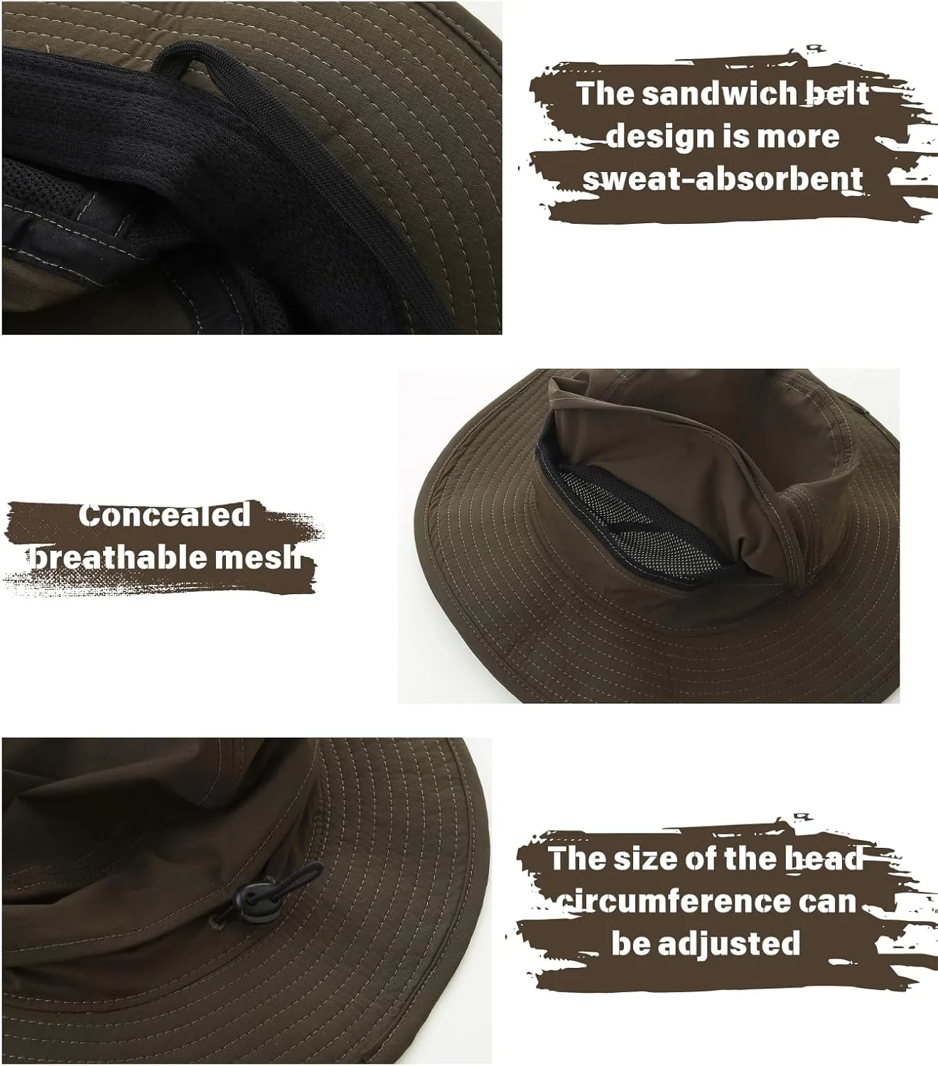 Moon Kitty Boonie Hats for Men UPF 50 Wide Brim Adjustable Sun Protection Hat Waterproof Fishing Hat