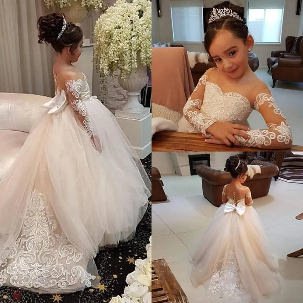 MuchXi Lovely Lace Flower Girls Dresses Kids First Communion Dress Princess Wedding Pageant Ball Gown