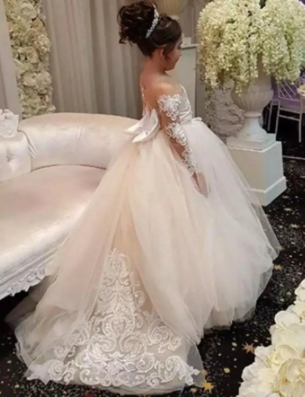 MuchXi Lovely Lace Flower Girls Dresses Kids First Communion Dress Princess Wedding Pageant Ball Gown