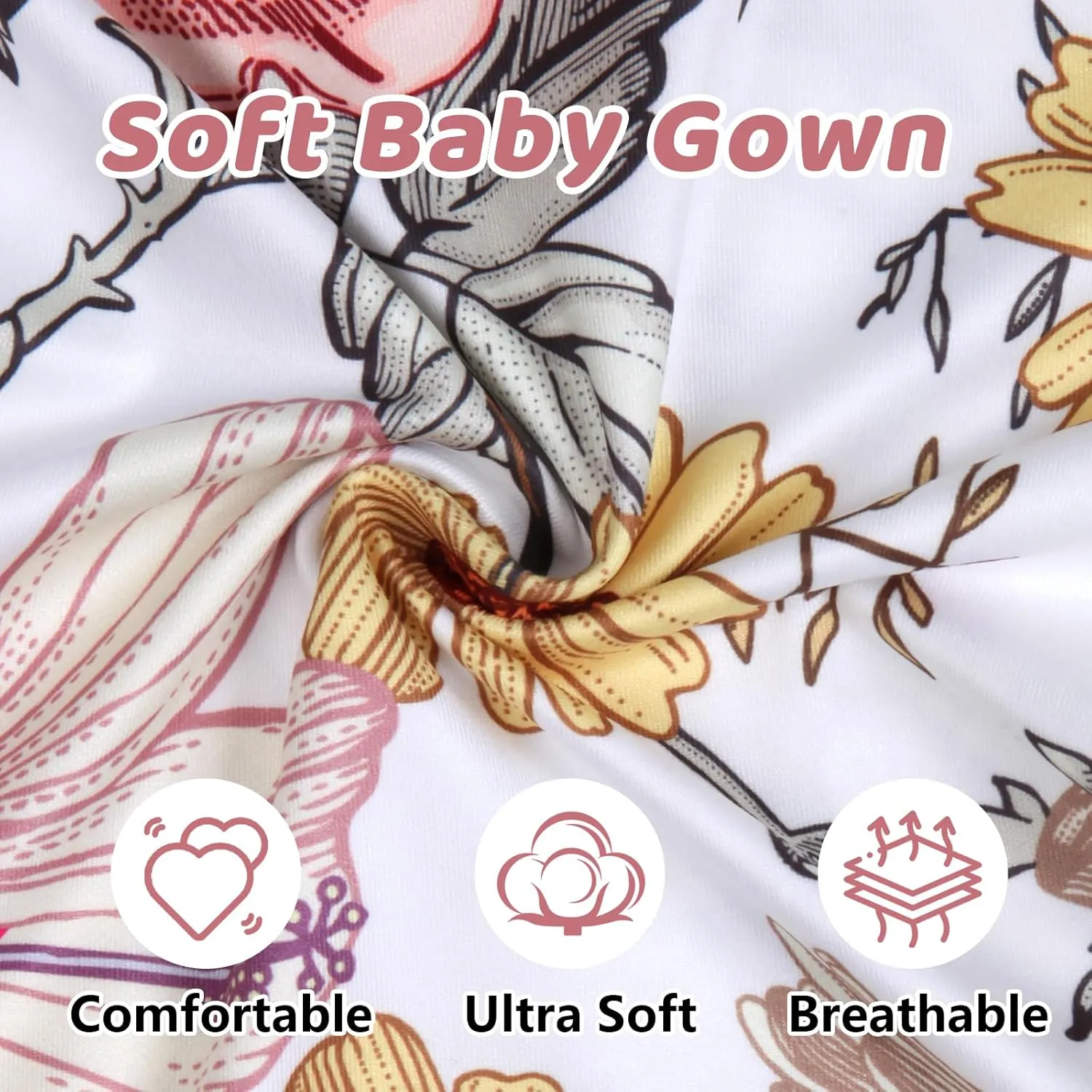 MVUOCR Newborn Baby Girl's Knotted Gowns Floral Baby Sleeper Infant Nightgowns Gift and Soft Coming Home Outfit with Hat