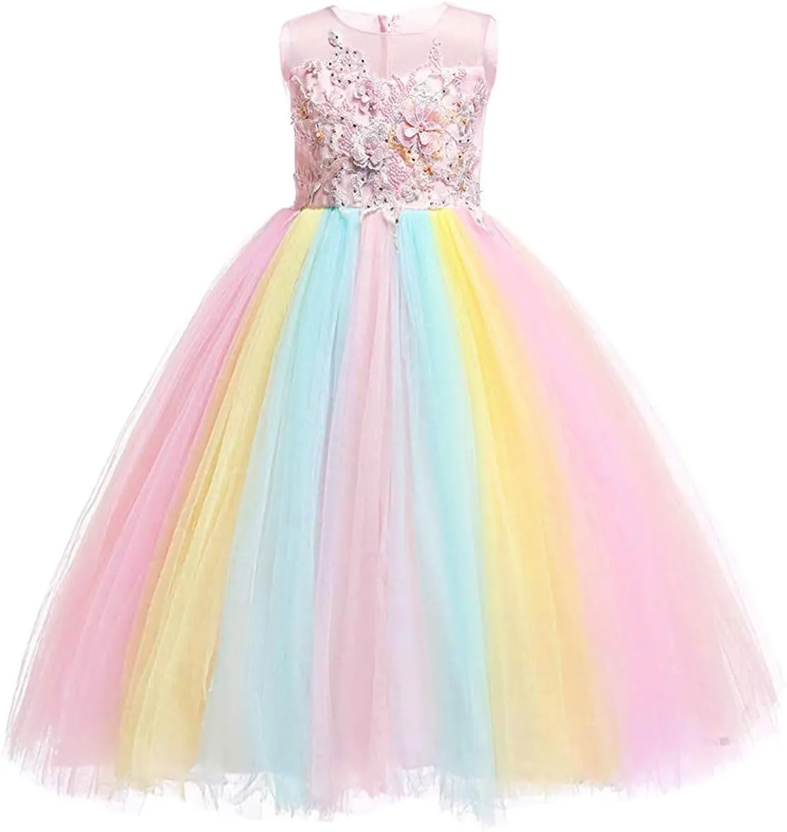 MYRISAM Girl's Unicorn Rainbow Long Tulle Dress Wedding Birthday Princess Carnival Party Performance Dance Pageant Ball Gowns