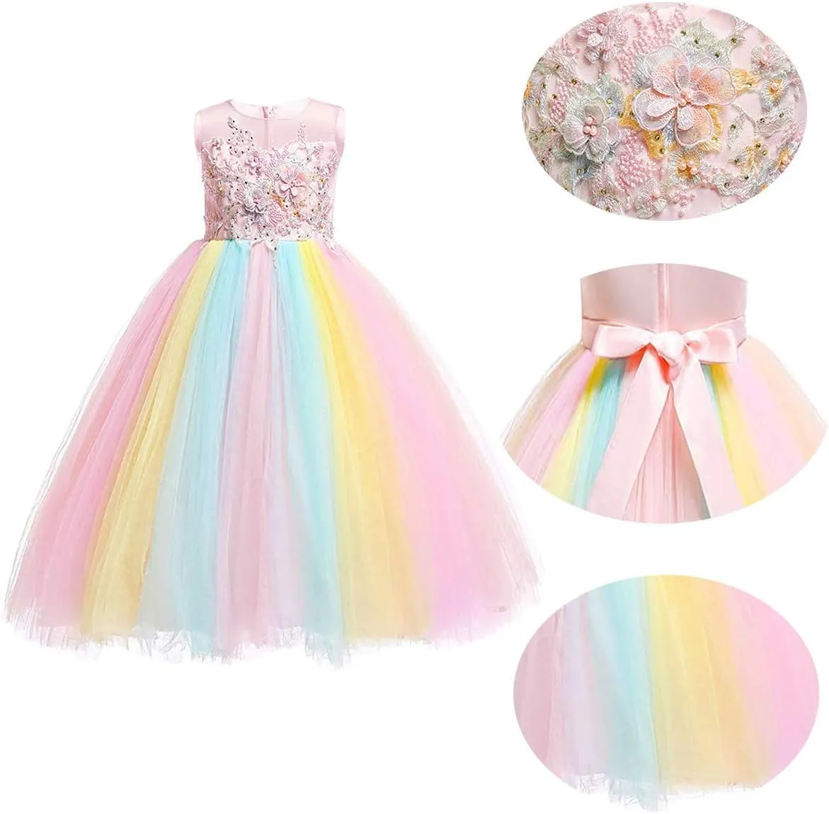 MYRISAM Girl's Unicorn Rainbow Long Tulle Dress Wedding Birthday Princess Carnival Party Performance Dance Pageant Ball Gowns