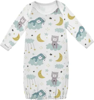 Newborn Gown Baby Nightdress Soft Long Sleeve Baby Sleeper Gowns for Easier Diaper Changing Cotton Baby Pajamas,3M