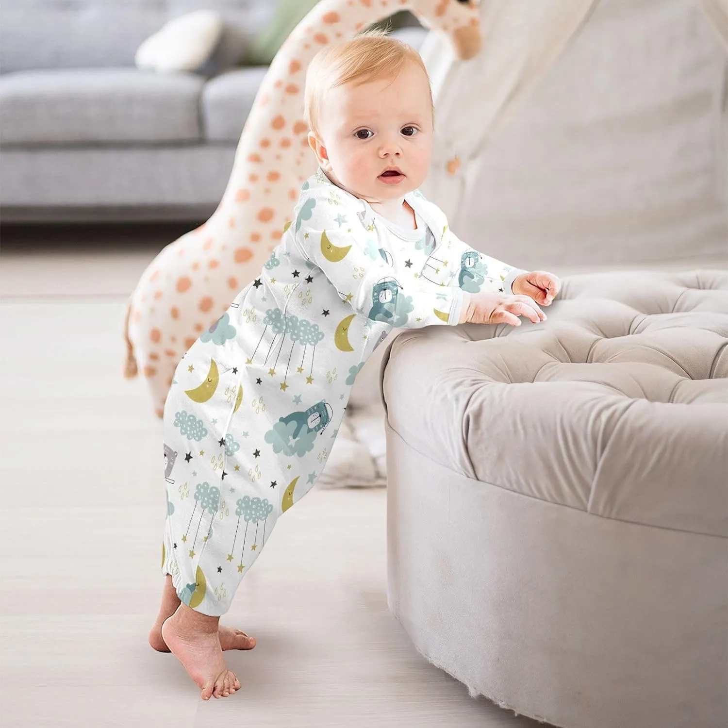 Newborn Gown Baby Nightdress Soft Long Sleeve Baby Sleeper Gowns for Easier Diaper Changing Cotton Baby Pajamas,3M