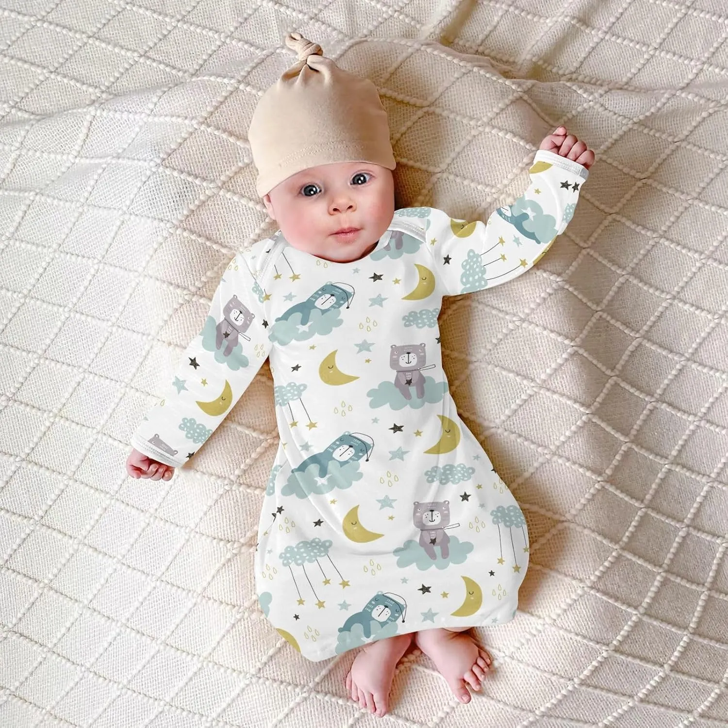 Newborn Gown Baby Nightdress Soft Long Sleeve Baby Sleeper Gowns for Easier Diaper Changing Cotton Baby Pajamas,3M