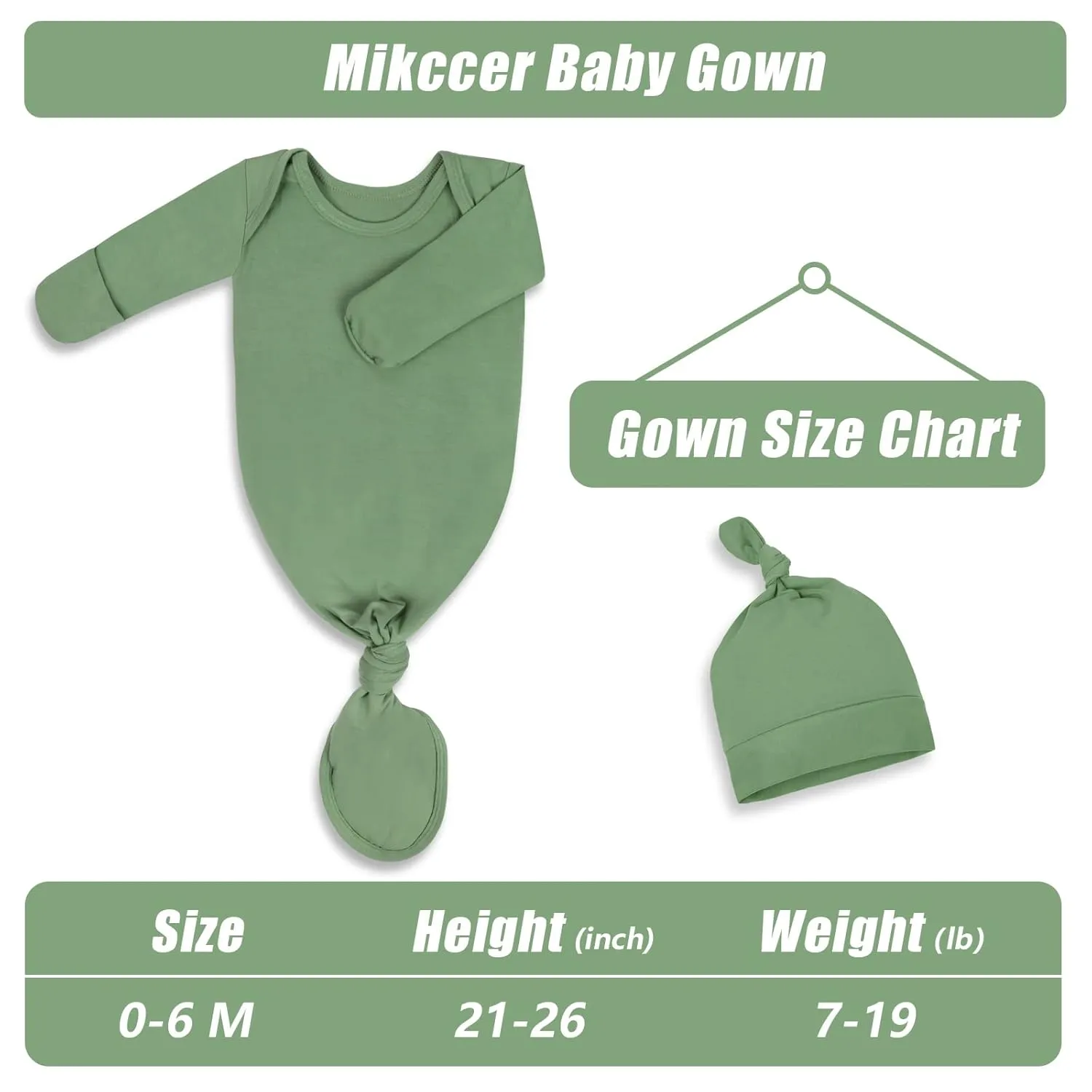 Newborn Knotted Baby Gown 0-6 Months, Super Soft Breathable Nightgowns for Babies Girl and Boy, Baby Girls Coming Home Hospital Outfit with Hat Set Oatmeal