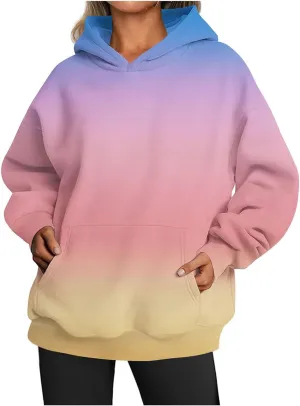 Oversized Tie Dye Hoodies for Women Plus Size | Drawstring Drop Shoulder Sweatshirt with Pocket | Light Yellow Preppy Pullover(Light Yellow_Large)