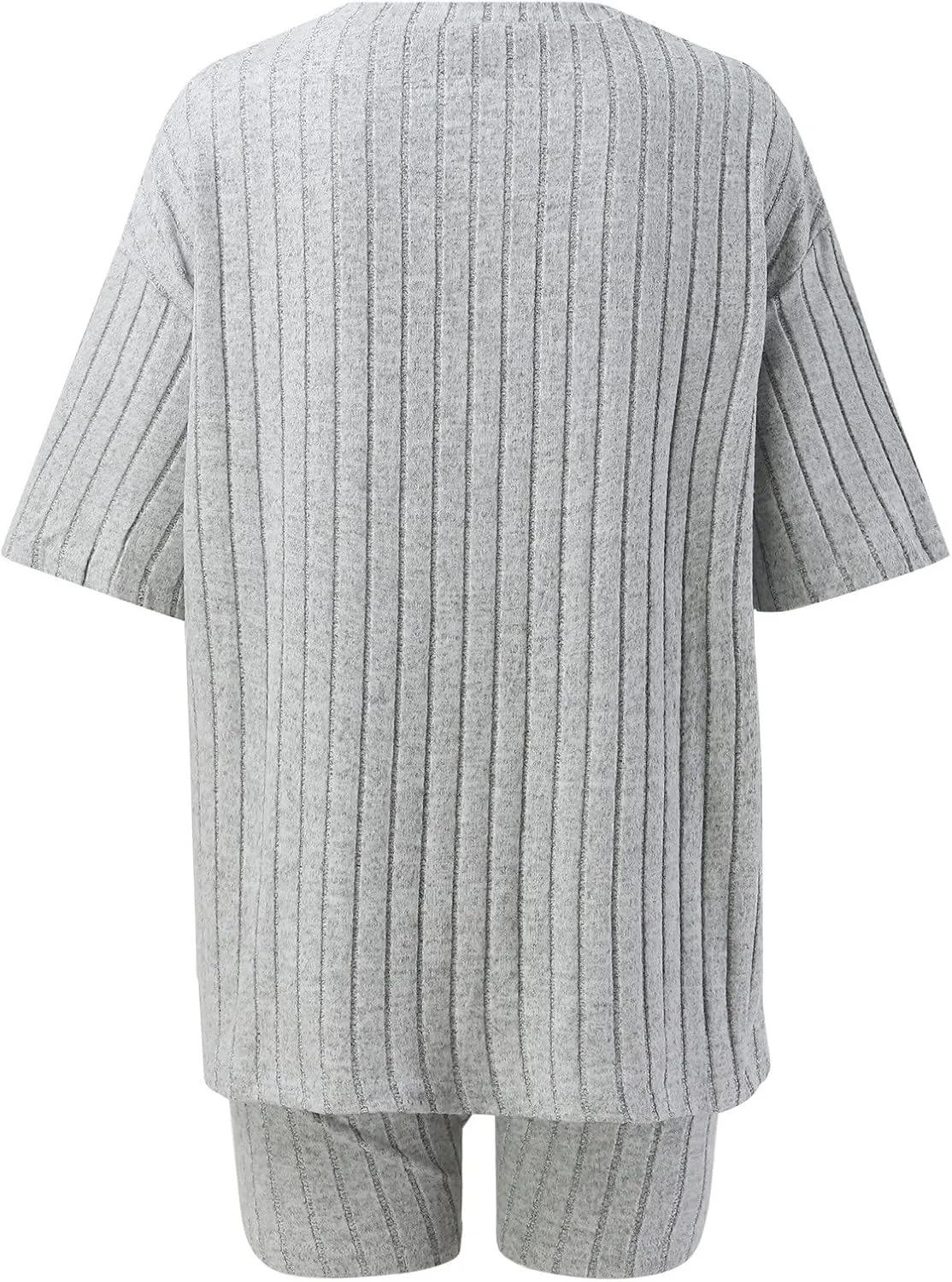 Pajamas 2 Piece Lounge Sets Ribbed Knit Matching Outfits T-Shirt Biker Shorts Sleepwear Loungewear Sweatsuits