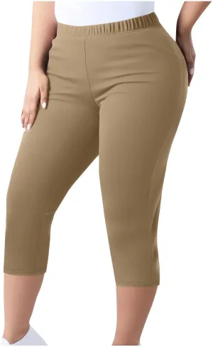Plus Size Capri Pants for Women Pull-On Stretchy Elastic Waist Leggings Casual Yoga Workout Running Cropped Pants