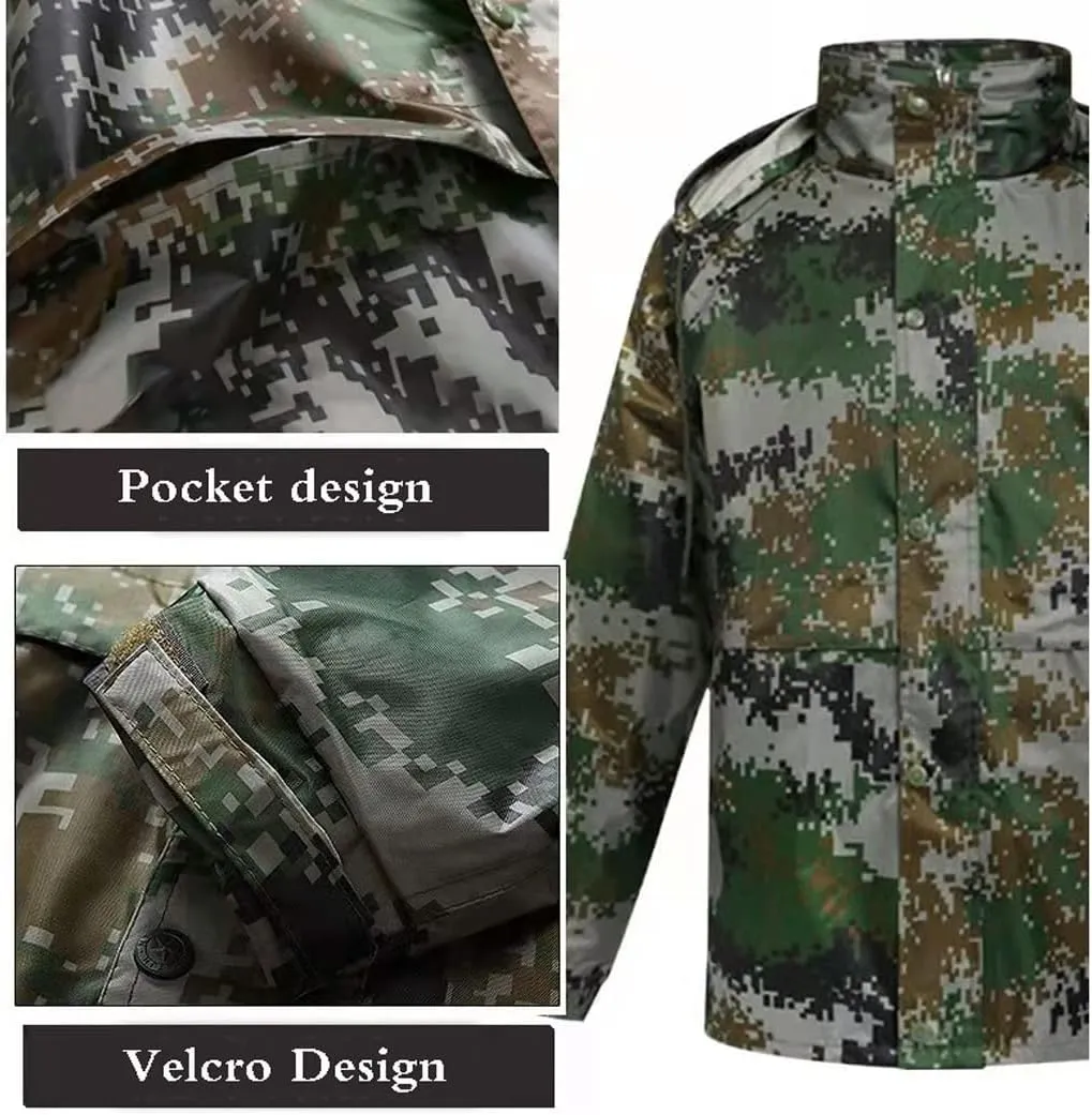 Rain Gear Jacket & Trouser Suit Outdoor Waterproof Breathable Unisex Camo Raincoat for Hiking Travel Fishing Cycling
