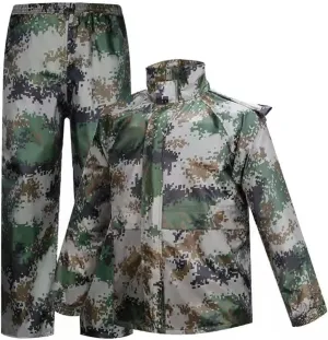 Rain Gear Jacket & Trouser Suit Outdoor Waterproof Breathable Unisex Camo Raincoat for Hiking Travel Fishing Cycling
