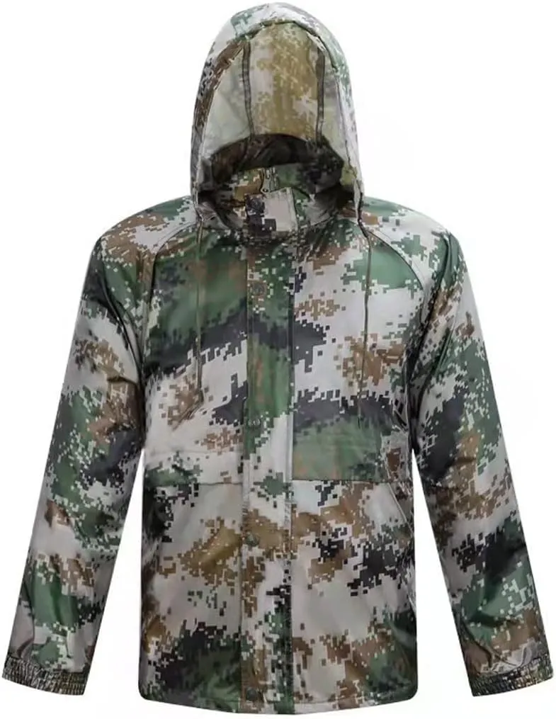 Rain Gear Jacket & Trouser Suit Outdoor Waterproof Breathable Unisex Camo Raincoat for Hiking Travel Fishing Cycling