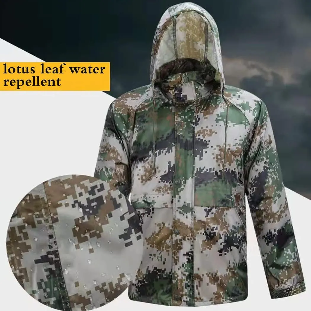 Rain Gear Jacket & Trouser Suit Outdoor Waterproof Breathable Unisex Camo Raincoat for Hiking Travel Fishing Cycling