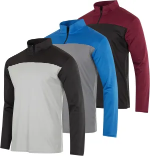 Real Essentials 3 Pack: Men's Mesh Long Sleeve Athletic Quarter Zip Pullover - Outdoor UPF 50  (Available in Big & Tall)