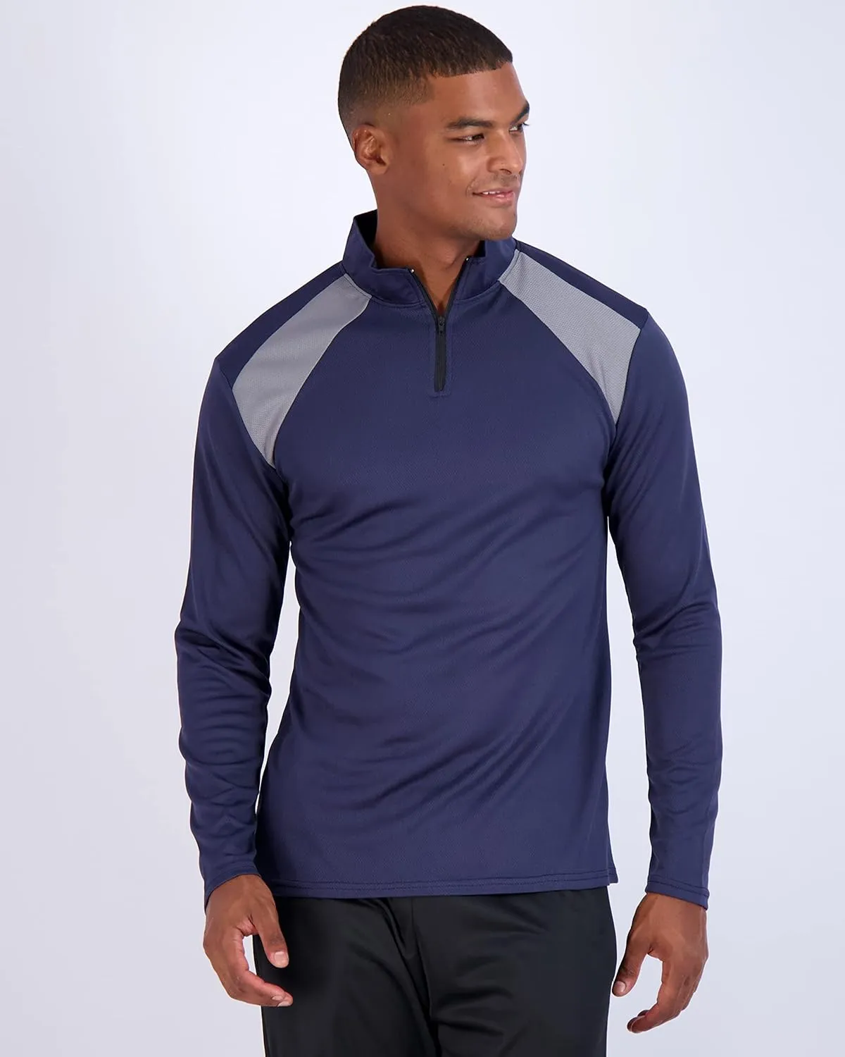 Real Essentials 3 Pack: Men's Mesh Long Sleeve Athletic Quarter Zip Pullover - Outdoor UPF 50  (Available in Big & Tall)