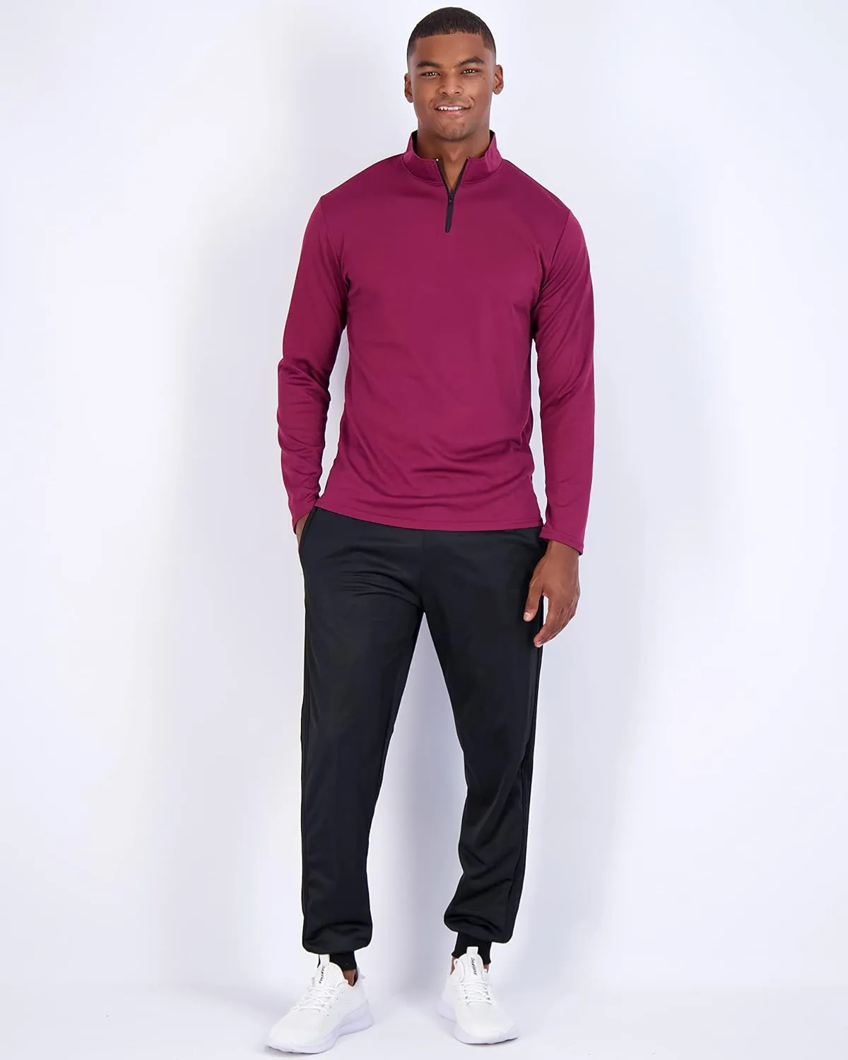 Real Essentials 3 Pack: Men's Mesh Long Sleeve Athletic Quarter Zip Pullover - Outdoor UPF 50  (Available in Big & Tall)