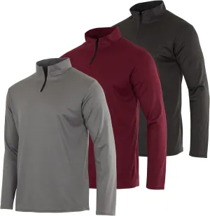 Real Essentials 3 Pack: Men's Mesh Long Sleeve Athletic Quarter Zip Pullover - Outdoor UPF 50  (Available in Big & Tall)