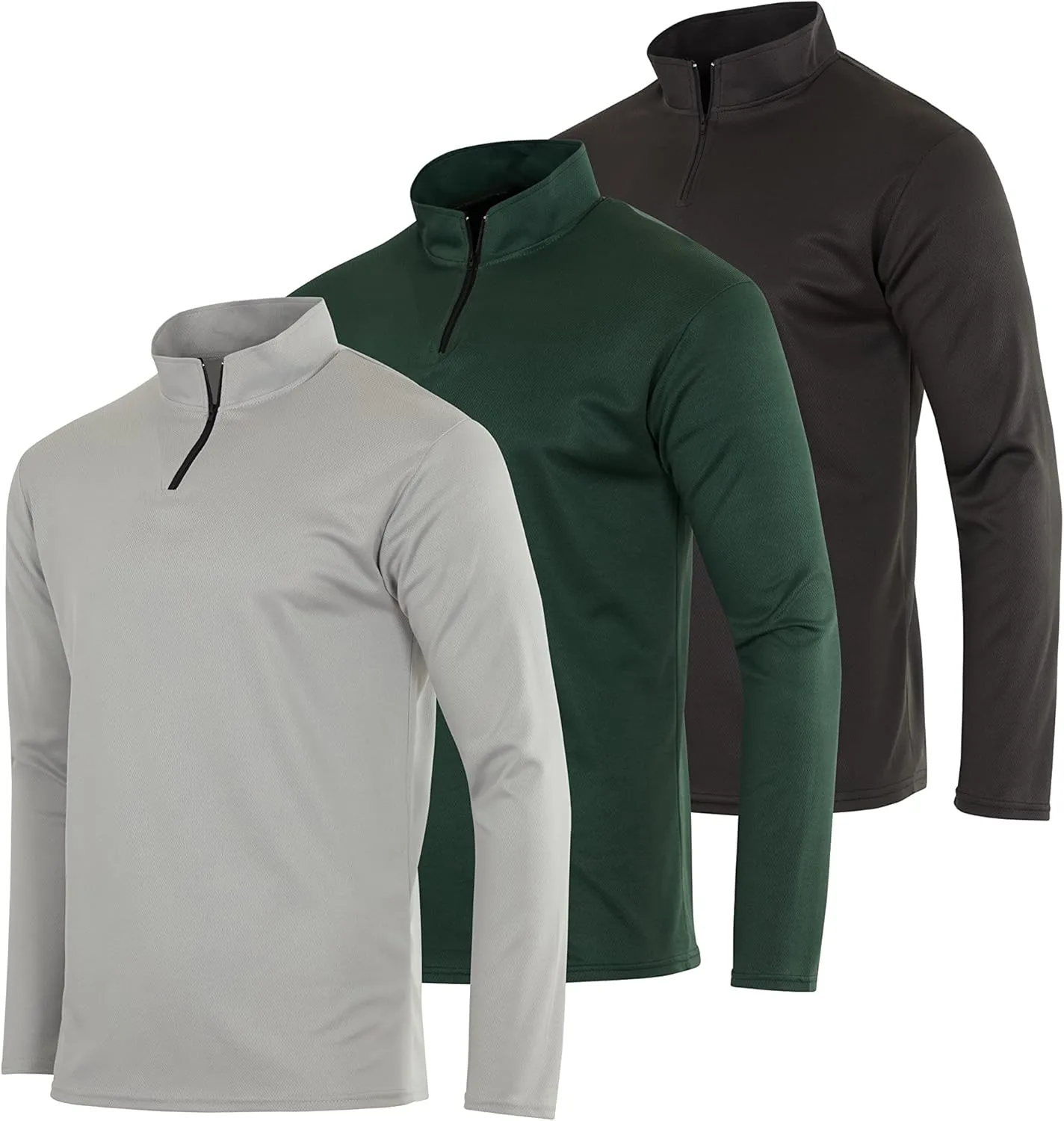 Real Essentials 3 Pack: Men's Mesh Long Sleeve Athletic Quarter Zip Pullover - Outdoor UPF 50  (Available in Big & Tall)