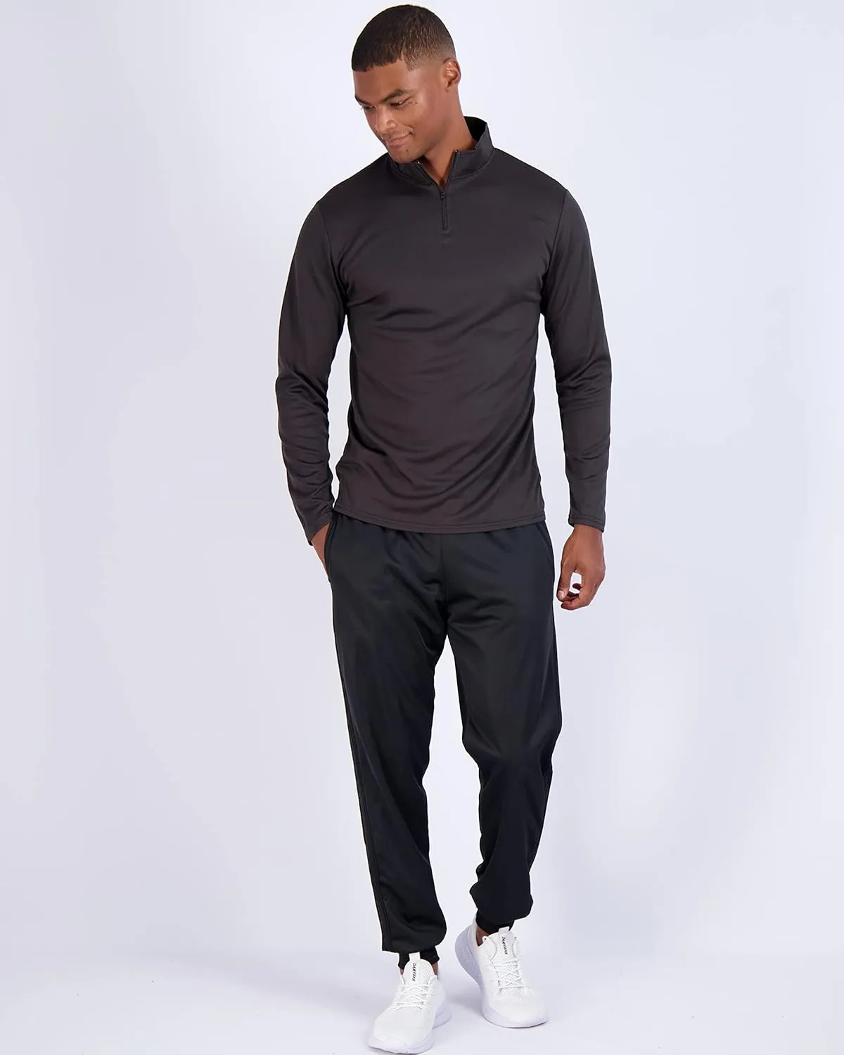 Real Essentials 3 Pack: Men's Mesh Long Sleeve Athletic Quarter Zip Pullover - Outdoor UPF 50  (Available in Big & Tall)