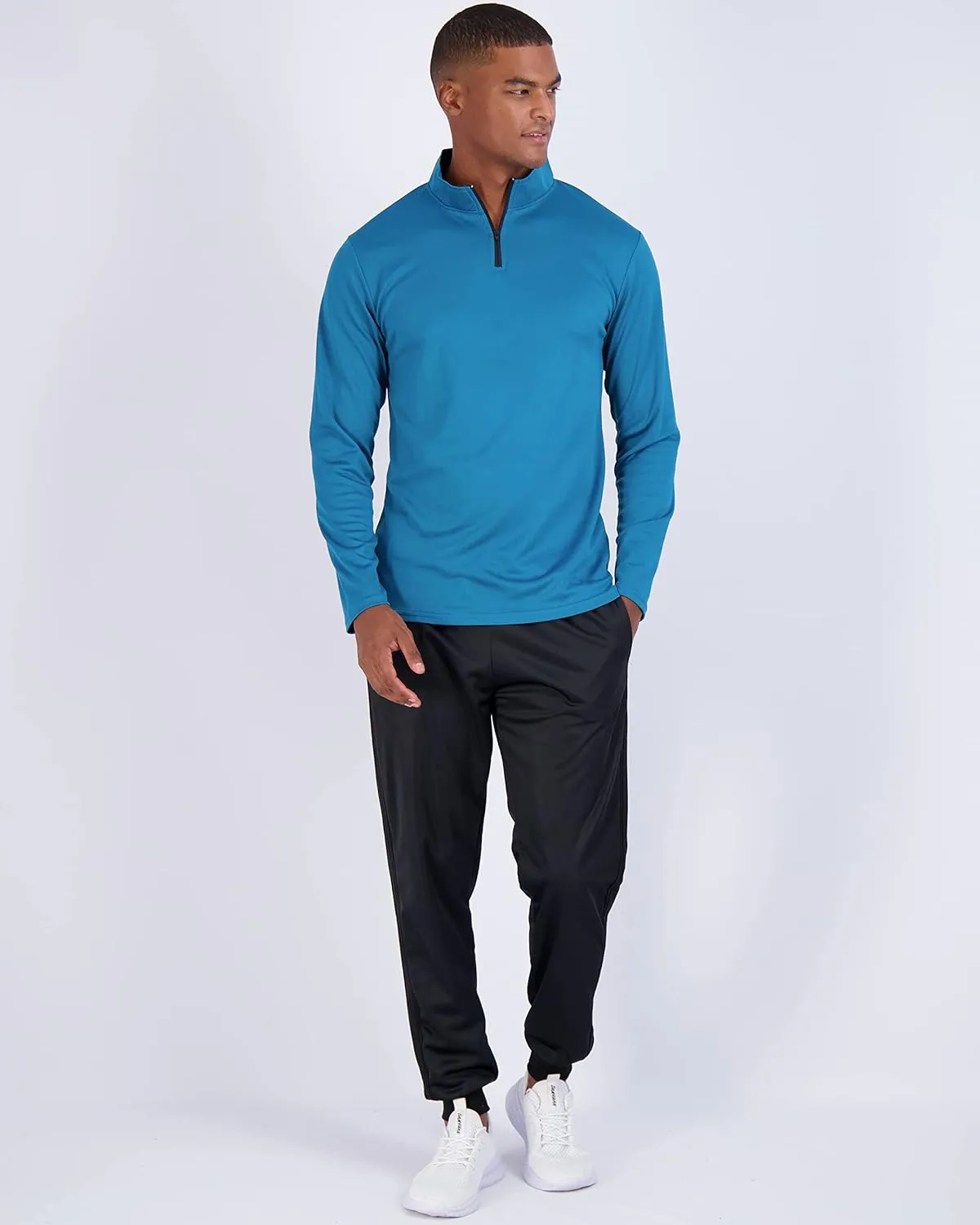 Real Essentials 3 Pack: Men's Mesh Long Sleeve Athletic Quarter Zip Pullover - Outdoor UPF 50  (Available in Big & Tall)