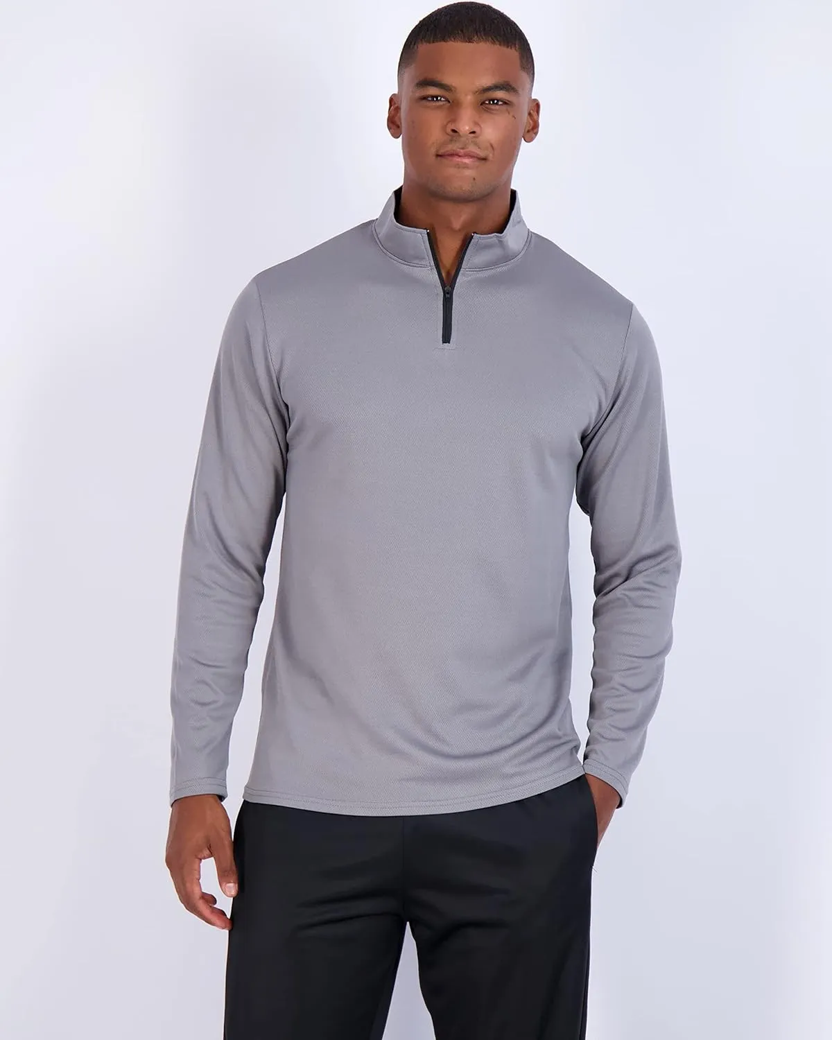Real Essentials 3 Pack: Men's Mesh Long Sleeve Athletic Quarter Zip Pullover - Outdoor UPF 50  (Available in Big & Tall)
