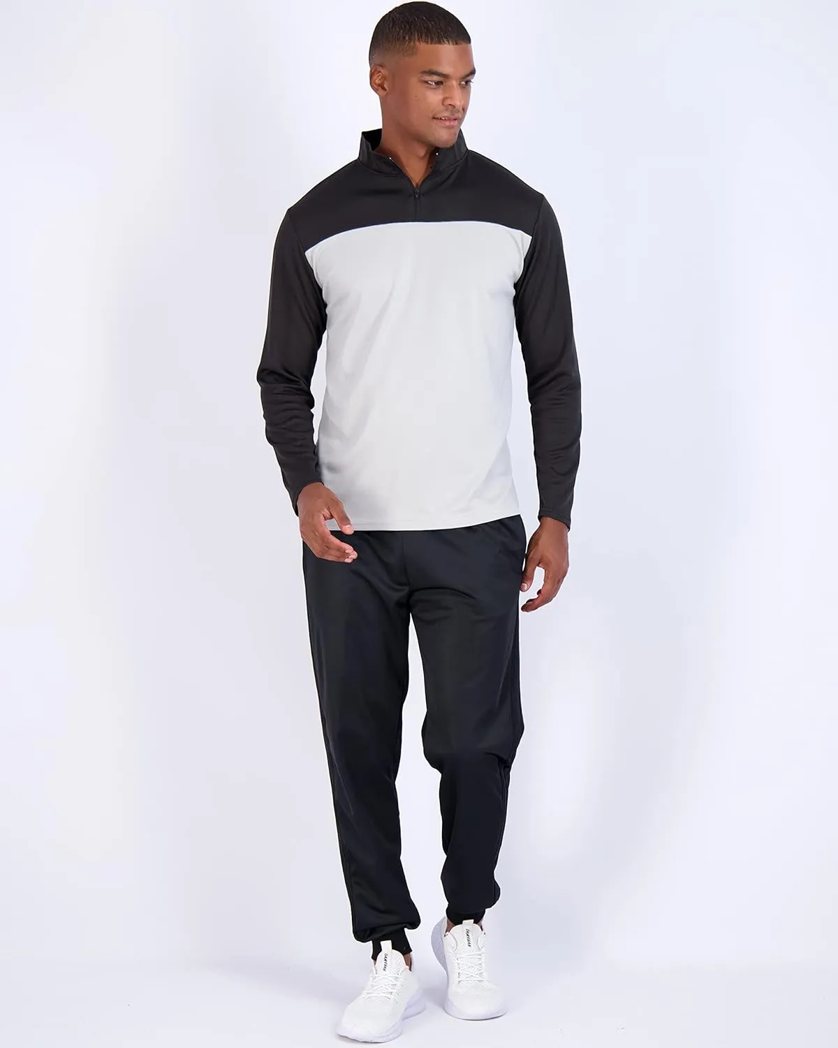 Real Essentials 3 Pack: Men's Mesh Long Sleeve Athletic Quarter Zip Pullover - Outdoor UPF 50  (Available in Big & Tall)