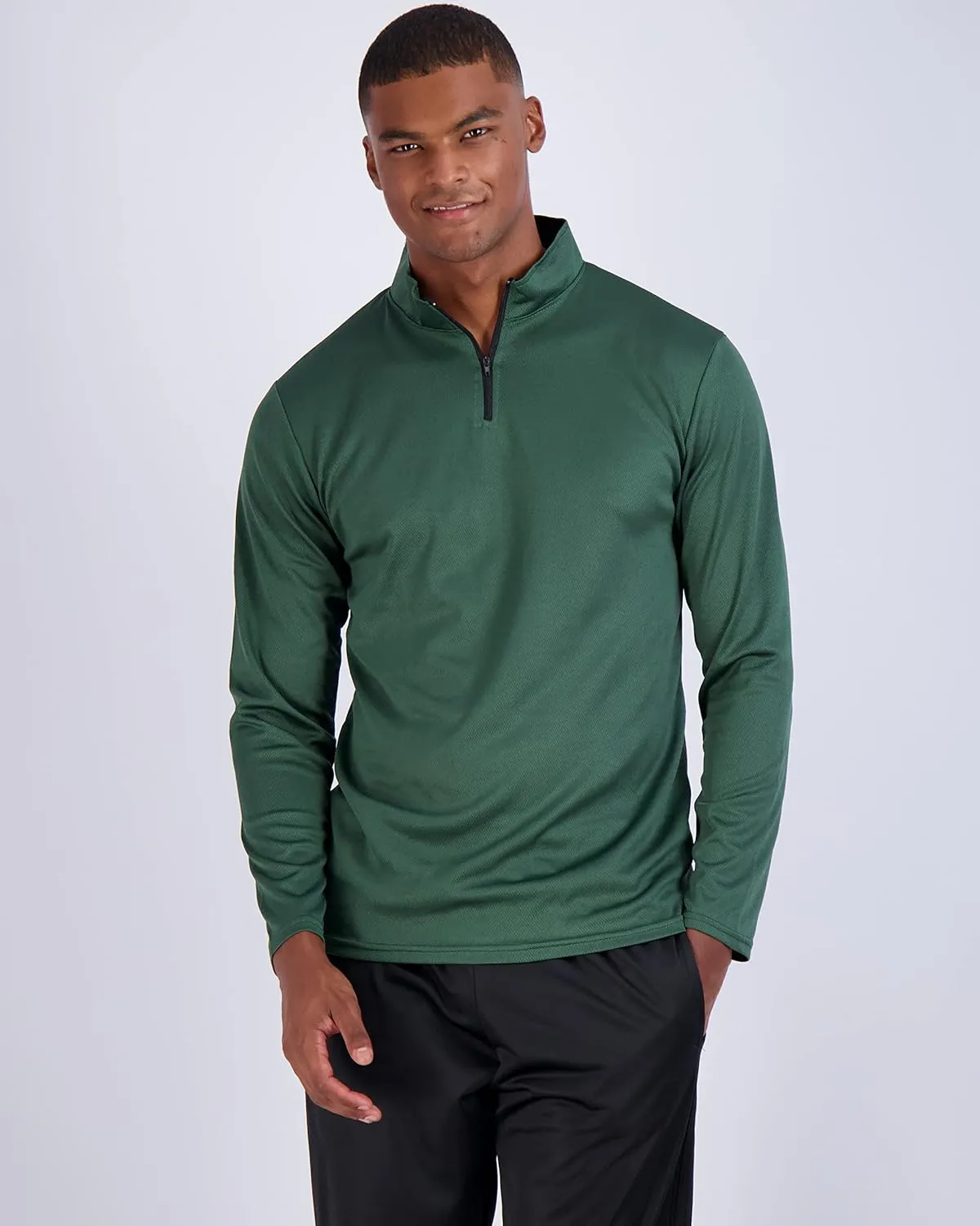 Real Essentials 3 Pack: Men's Mesh Long Sleeve Athletic Quarter Zip Pullover - Outdoor UPF 50  (Available in Big & Tall)