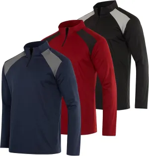 Real Essentials 3 Pack: Men's Mesh Long Sleeve Athletic Quarter Zip Pullover - Outdoor UPF 50  (Available in Big & Tall)