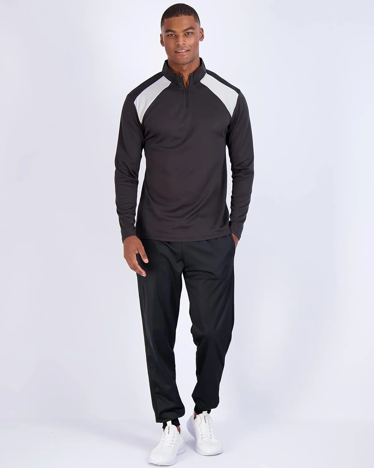 Real Essentials 3 Pack: Men's Mesh Long Sleeve Athletic Quarter Zip Pullover - Outdoor UPF 50  (Available in Big & Tall)