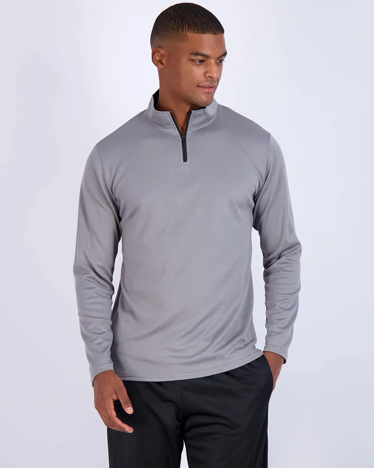 Real Essentials 3 Pack: Men's Mesh Long Sleeve Athletic Quarter Zip Pullover - Outdoor UPF 50  (Available in Big & Tall)