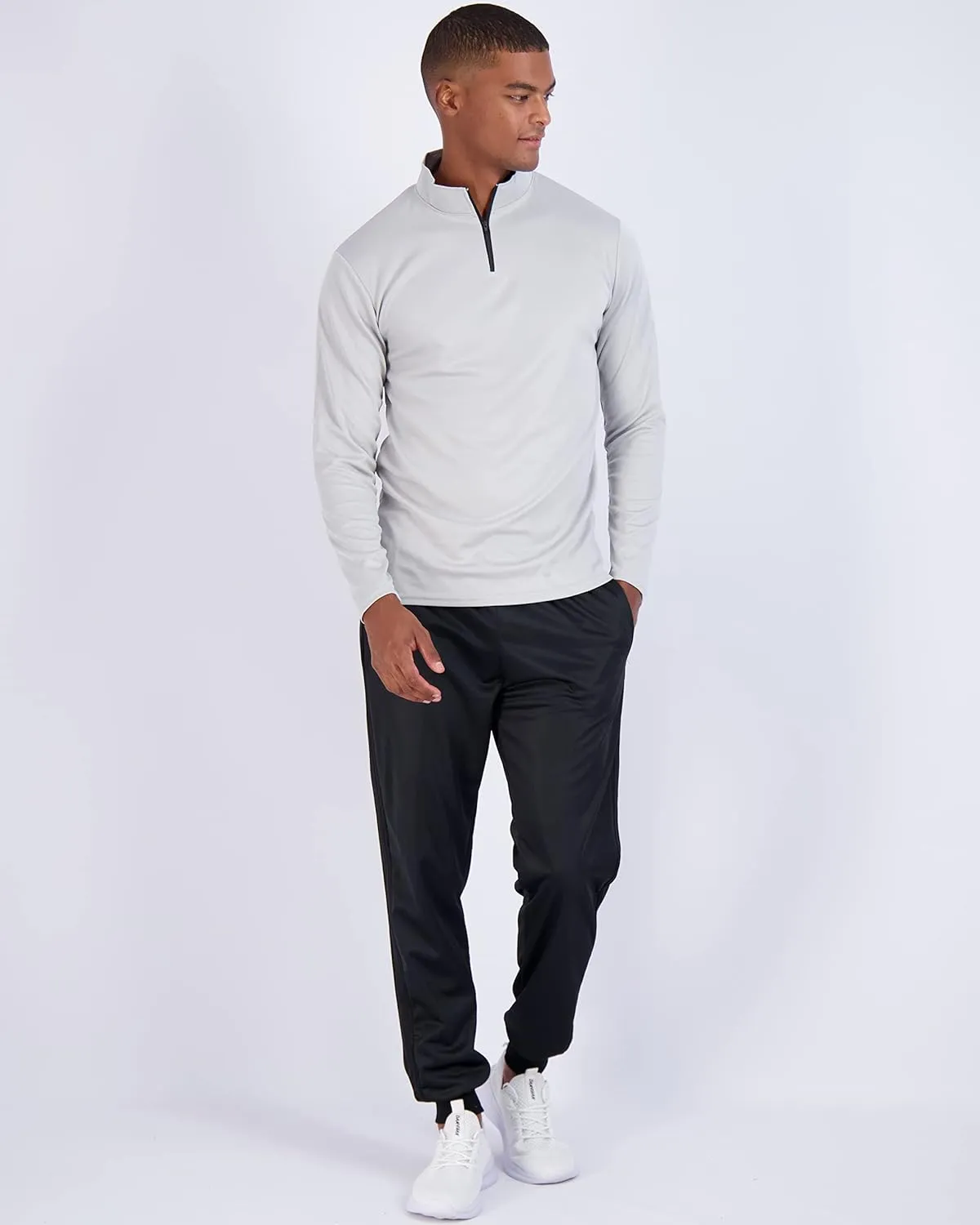 Real Essentials 3 Pack: Men's Mesh Long Sleeve Athletic Quarter Zip Pullover - Outdoor UPF 50  (Available in Big & Tall)