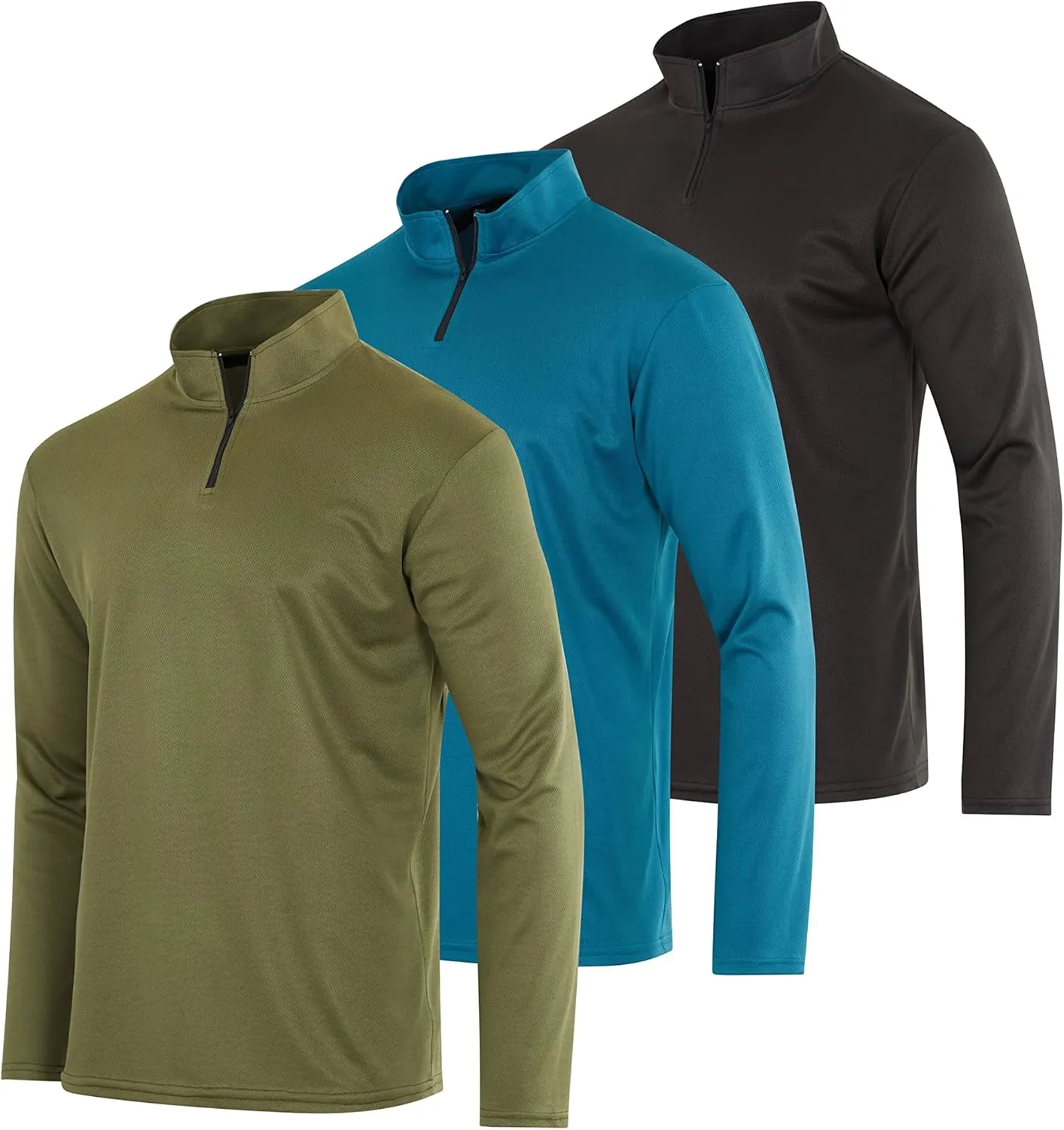 Real Essentials 3 Pack: Men's Mesh Long Sleeve Athletic Quarter Zip Pullover - Outdoor UPF 50  (Available in Big & Tall)