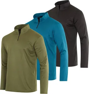 Real Essentials 3 Pack: Men's Mesh Long Sleeve Athletic Quarter Zip Pullover - Outdoor UPF 50  (Available in Big & Tall)