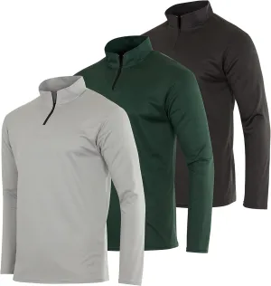Real Essentials 3 Pack: Men's Mesh Long Sleeve Athletic Quarter Zip Pullover - Outdoor UPF 50  (Available in Big & Tall)