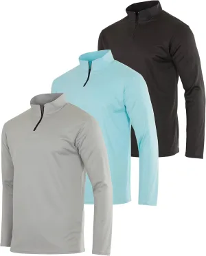 Real Essentials 3 Pack: Men's Mesh Long Sleeve Athletic Quarter Zip Pullover - Outdoor UPF 50  (Available in Big & Tall)
