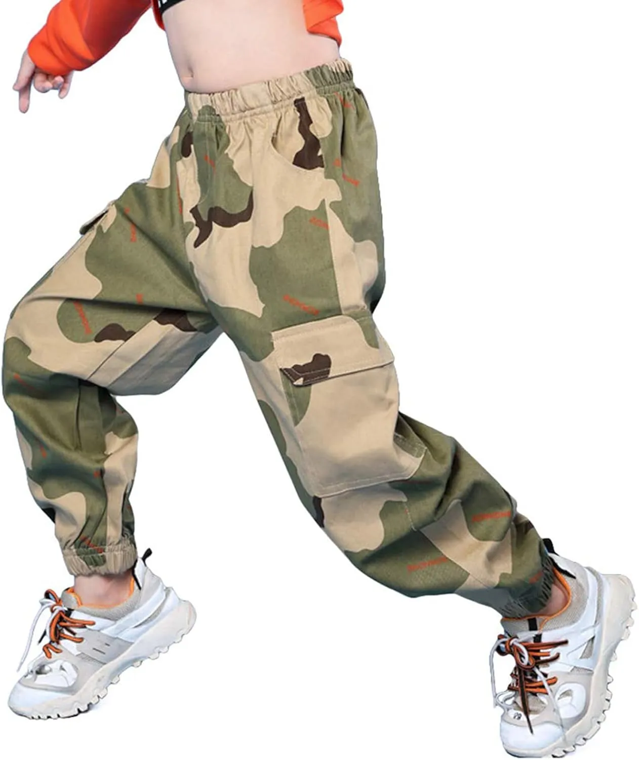 Rolanko Girls Cargo Pants for Kids Loose Streetwear Hip Hop Dance Cotton Cargo Jogger Pants for Kids 4-15 Years