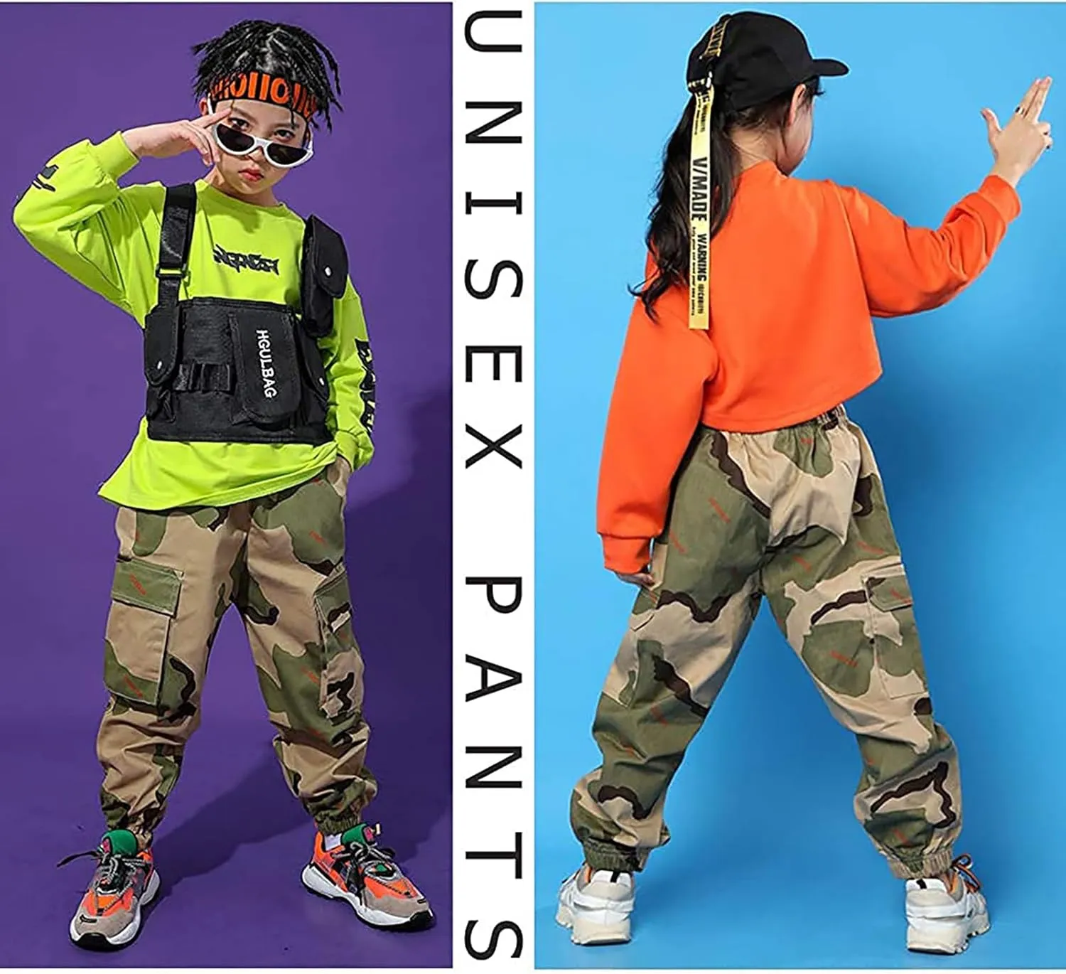 Rolanko Girls Cargo Pants for Kids Loose Streetwear Hip Hop Dance Cotton Cargo Jogger Pants for Kids 4-15 Years