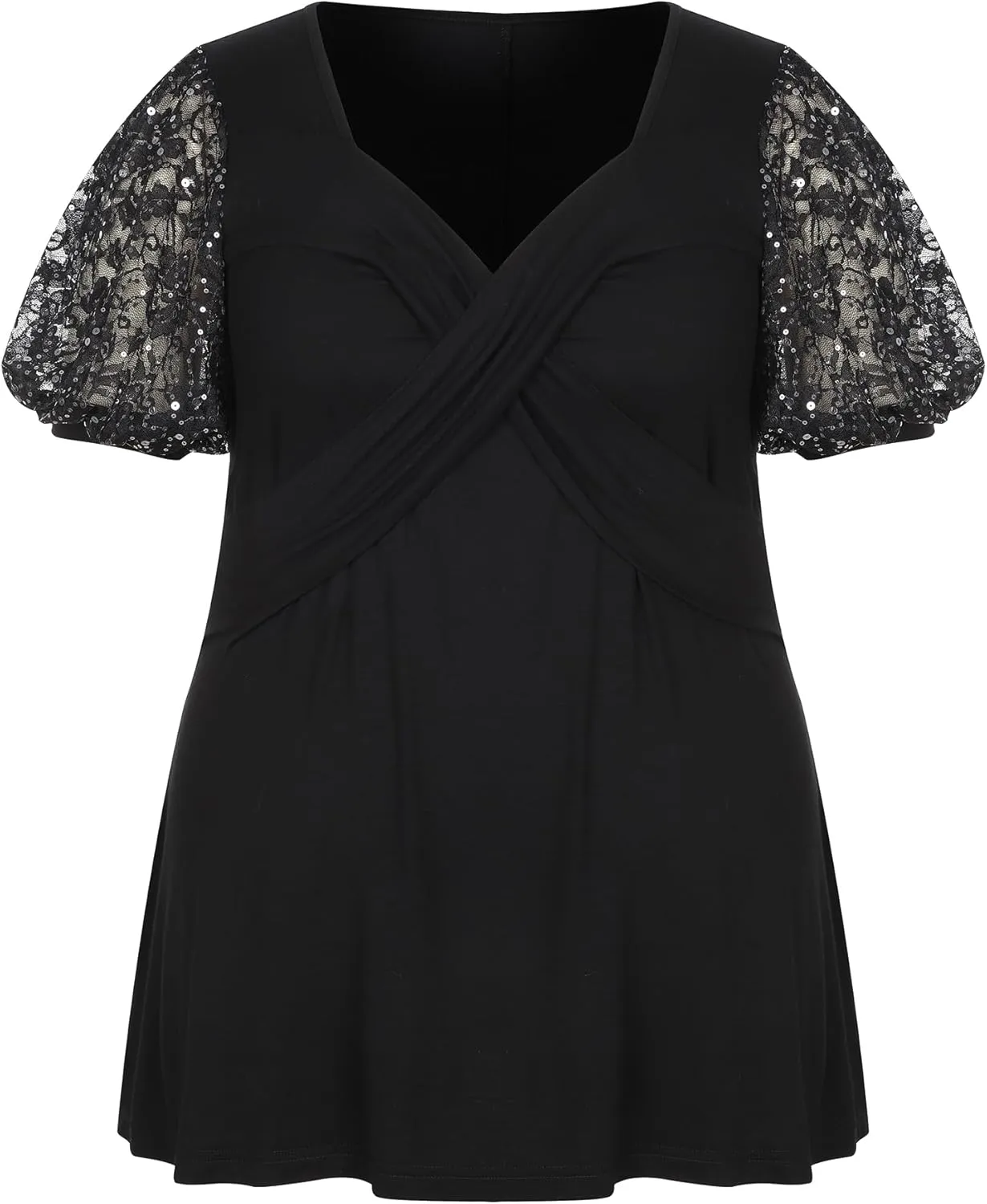 Sequins Plus Size Tops for Women Elegant Shirt Lace Half Sleeve Tunic Gowns Evening Cocktail Blouse