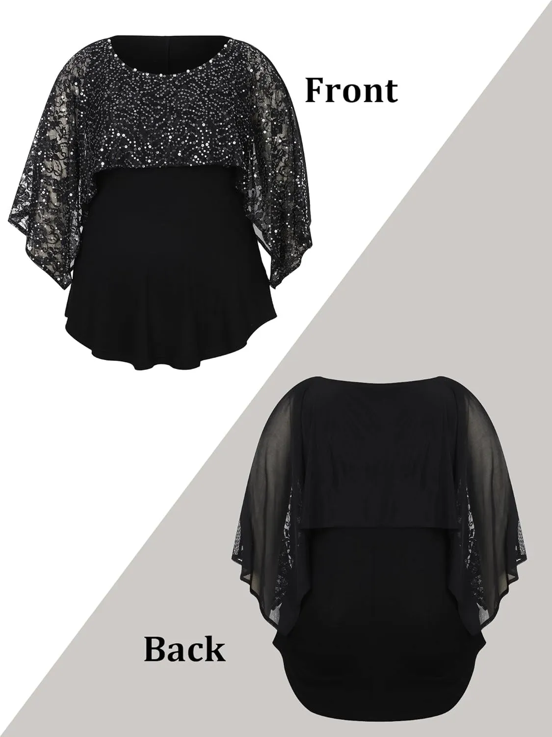 Sequins Plus Size Tops for Women Elegant Shirt Lace Half Sleeve Tunic Gowns Evening Cocktail Blouse