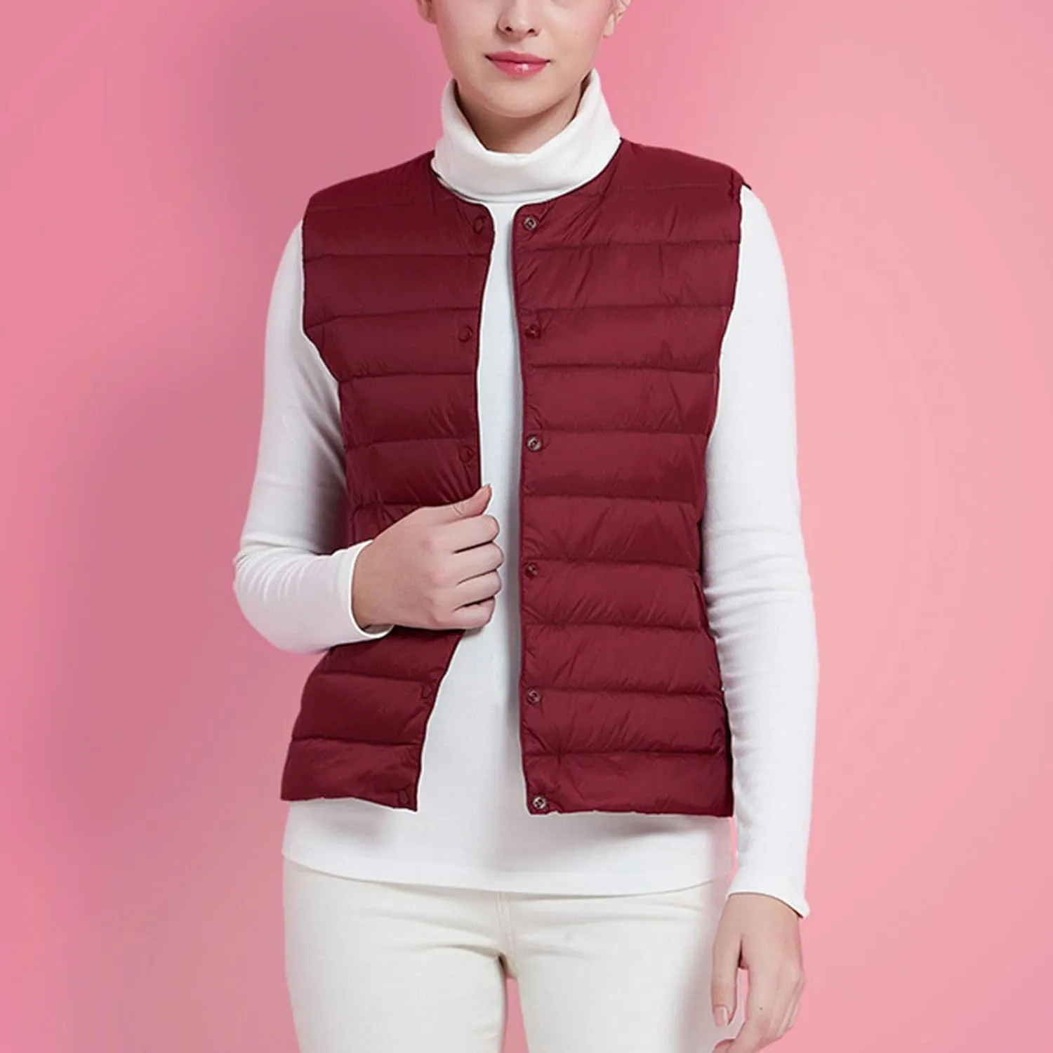 SHAOBGE Puffer Pullover Jacket Womens Women'S Collarless Down Wear Vest V Neck Light Light Down Jacket Warm