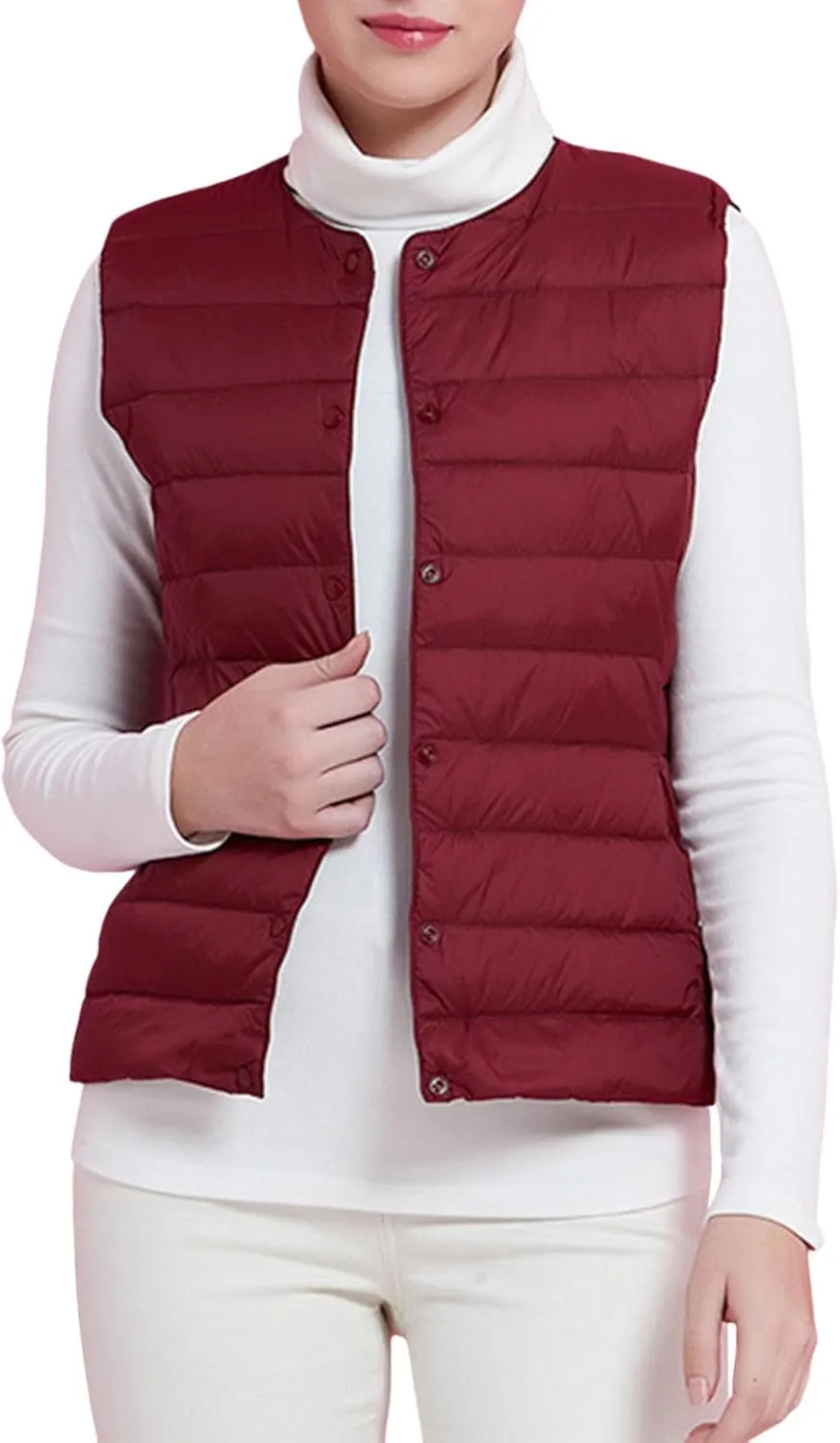 SHAOBGE Puffer Pullover Jacket Womens Women'S Collarless Down Wear Vest V Neck Light Light Down Jacket Warm