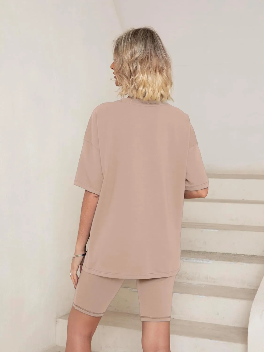 Simplee Womens Short Lounge Sets Workout Oversized Biker Outfits Matching Shirts Two Picec Summer Airport 2024 Tracksuit