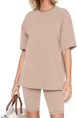 Simplee Womens Short Lounge Sets Workout Oversized Biker Outfits Matching Shirts Two Picec Summer Airport 2024 Tracksuit