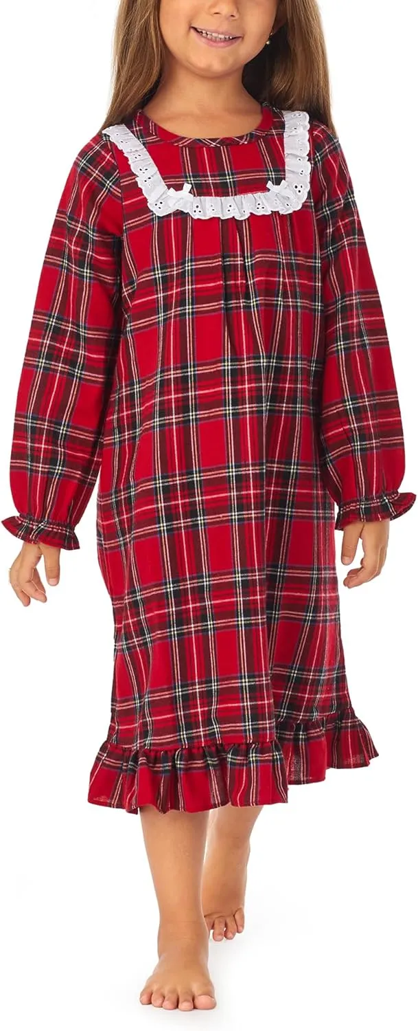 Sleepwear for Girls Pajamas Classic Long Sleeve Soft Flannel Holiday Plaid Nightgown (Toddler and Kids)